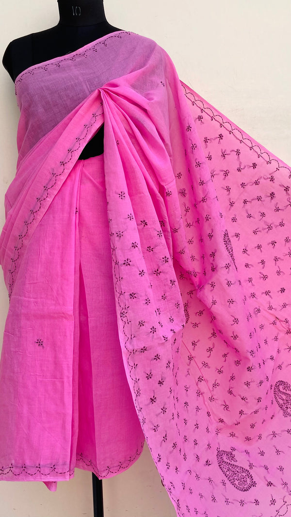 Lucknowi Chikankari Saree Pink Cotton