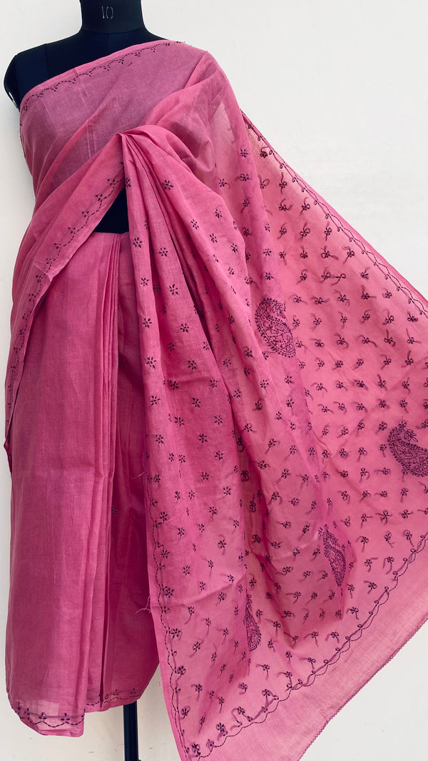 Lucknowi Chikankari Saree Pink Cotton