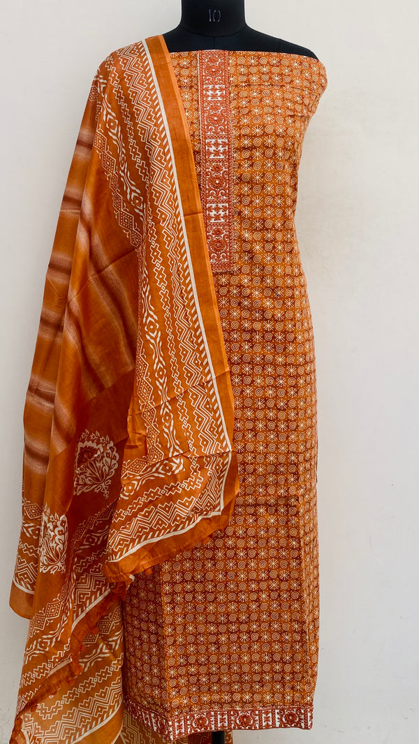 Designer Embroidered Suit Length 3 Piece Brown Mal Cotton