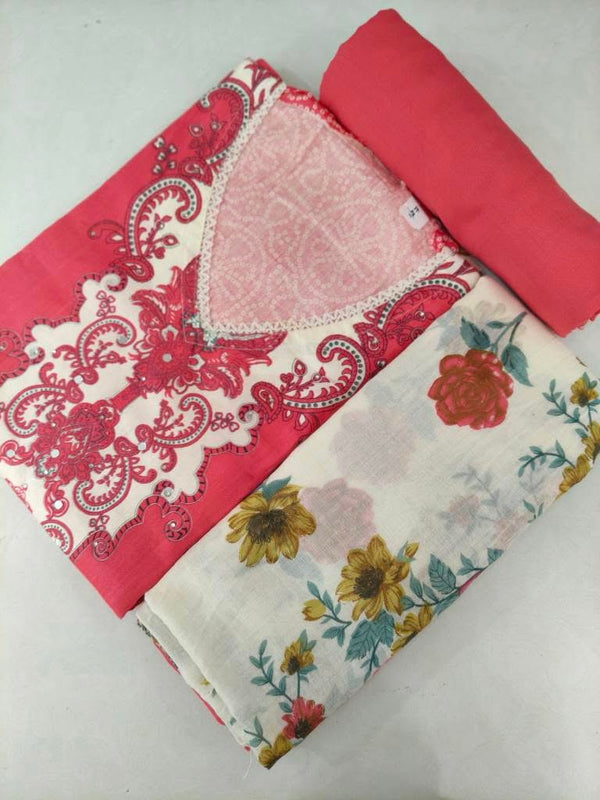 Designer Pakistani Suit Length 3 Piece Gajri Colour Soft Mal Cotton