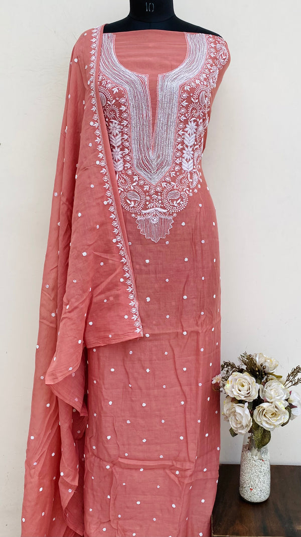 Lucknowi Chikankari Suit Length 2 Piece Copper Mal Chanderi With Cutdana & Pearl Work