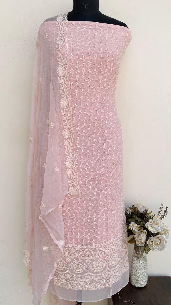 Chikankari Suit Length 3 Piece Pink Georgette With Sequence & Cutdana Work