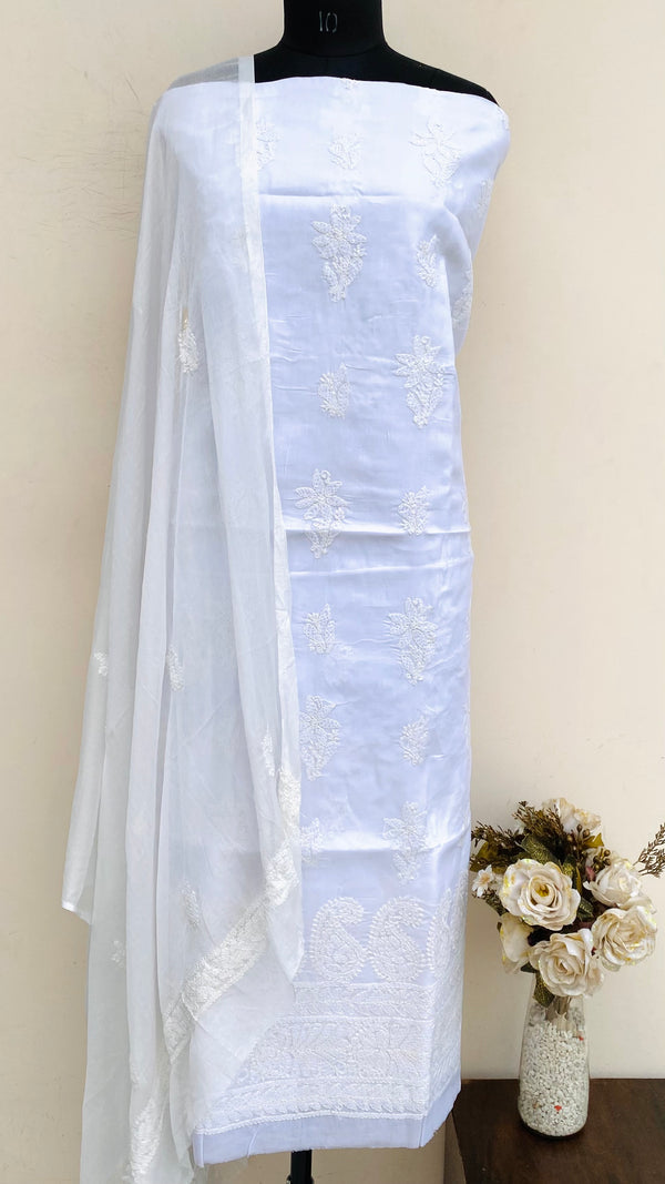 Lucknowi Chikankari Suit Length 3 Piece White Cotton