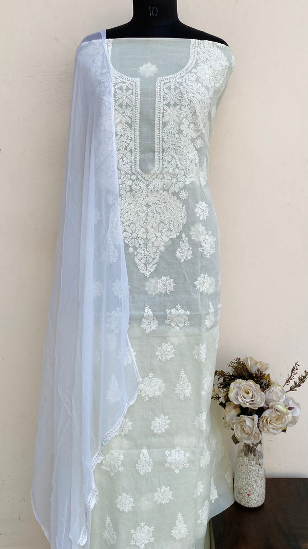 Lucknowi Chikankari Suit Length 3 Piece Lemon Yellow Cotton