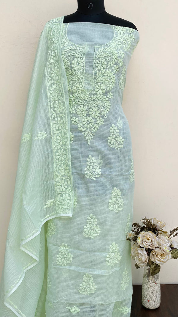 Lucknowi Chikankari Suit Length 2 Piece Green Kota