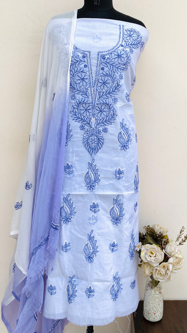 Lucknowi Chikankari Suit Length 3 Piece White Cotton