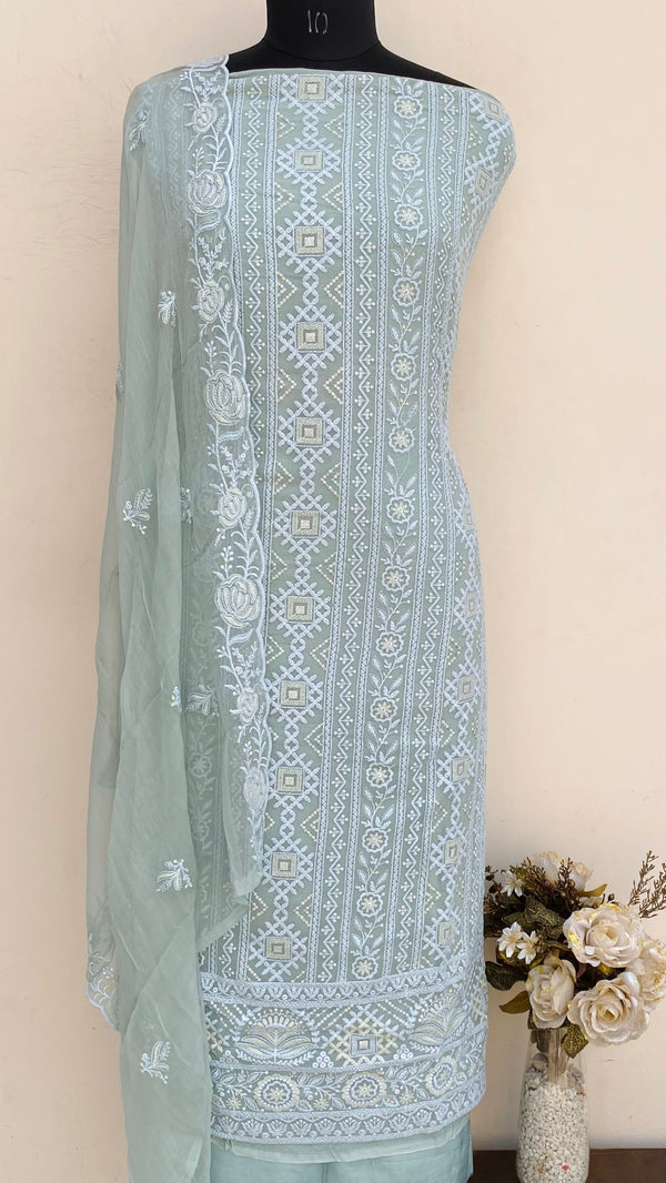 Chikankari Suit Length 3 Piece Gray Georgette With Sequence Work