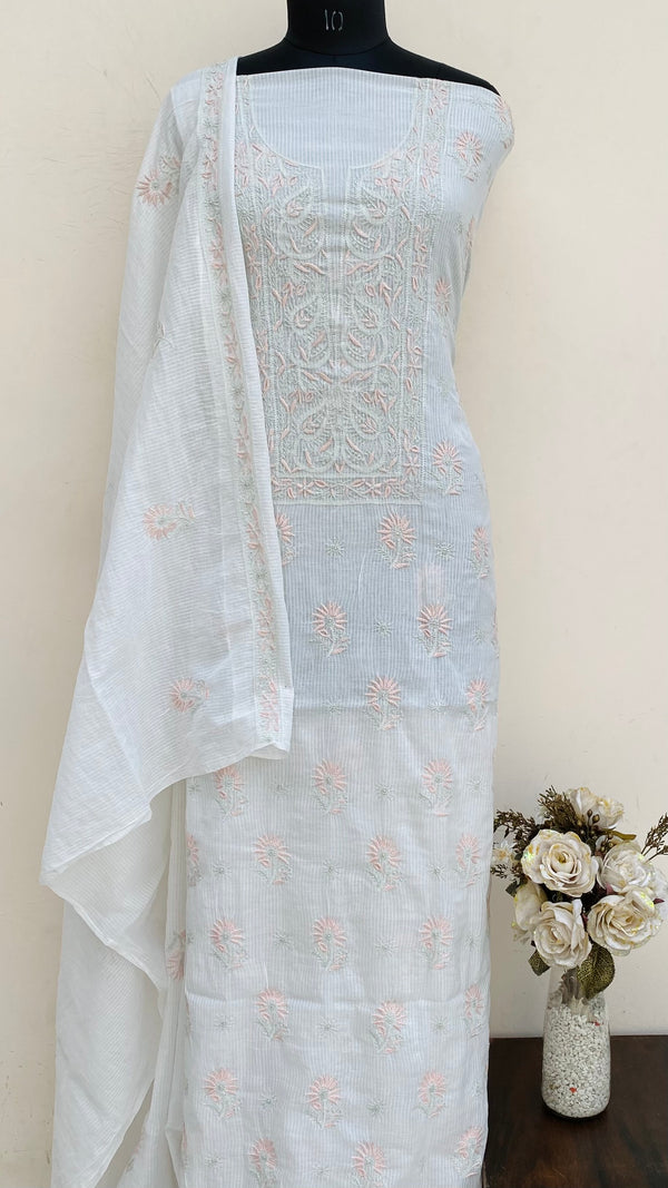 Lucknowi Chikankari Suit Length 2 Piece White Kota