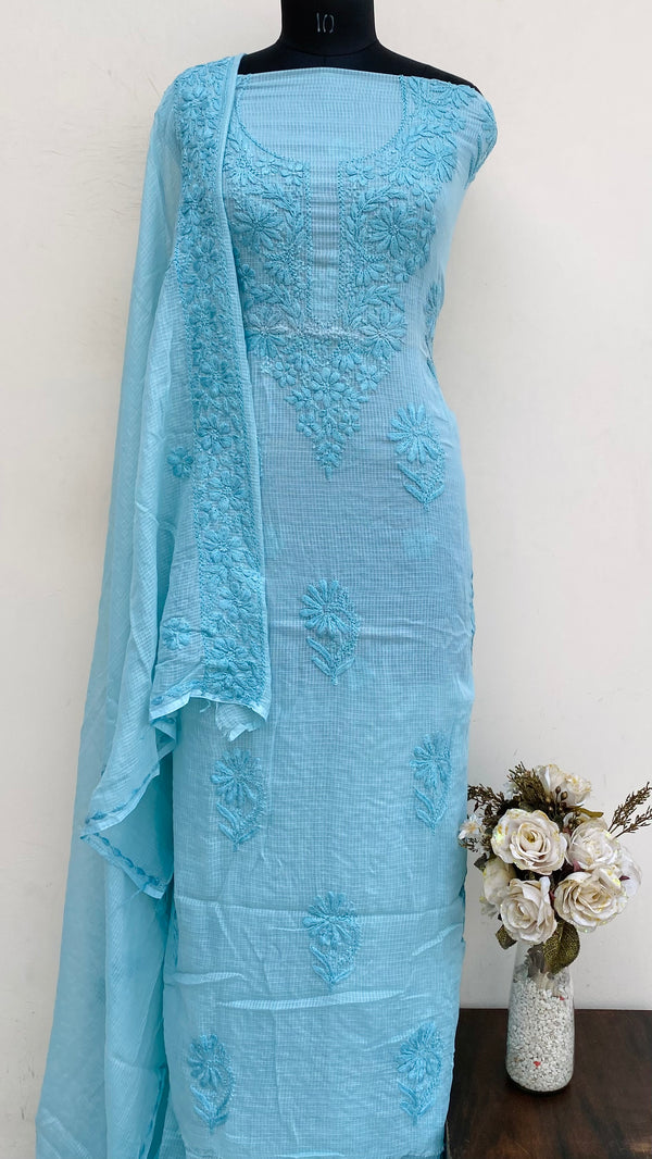 Lucknowi Chikankari Suit Length 2 Piece Blue Kota