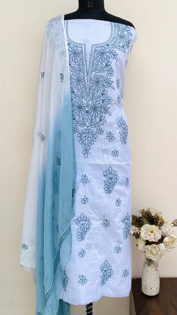 Lucknowi Chikankari Suit Length 3 Piece White Cotton