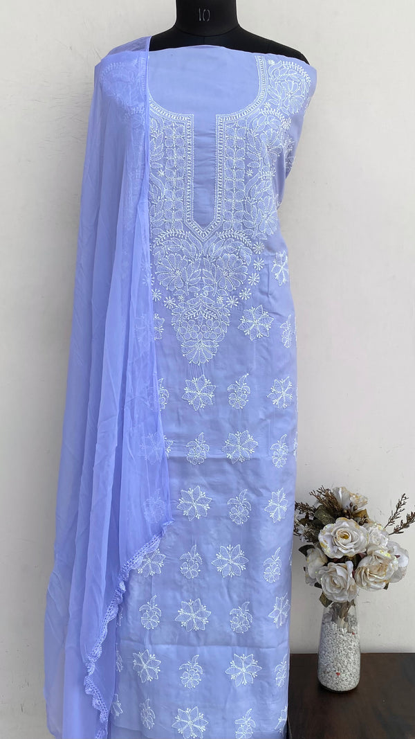 Lucknowi Chikankari Suit Length 3 Piece Purple Cotton