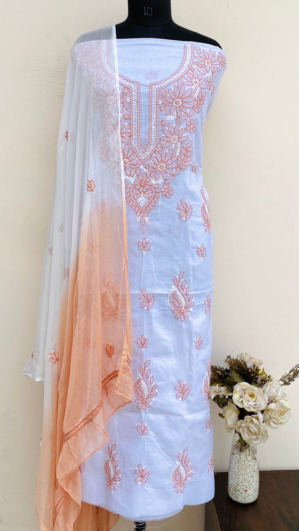 Lucknowi Chikankari Suit Length 3 Piece White Cotton
