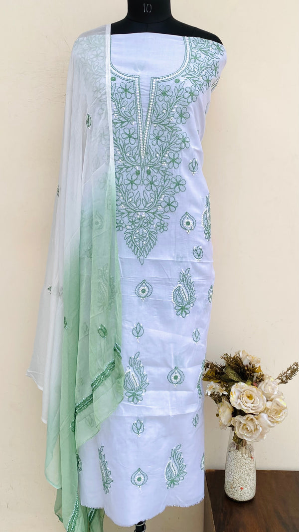 Lucknowi Chikankari Suit Length 3 Piece White Cotton