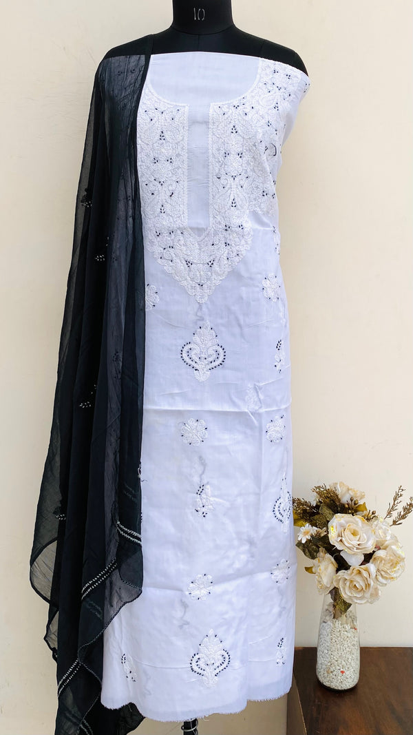 Lucknowi Chikankari Suit Length 3 Piece White Cotton