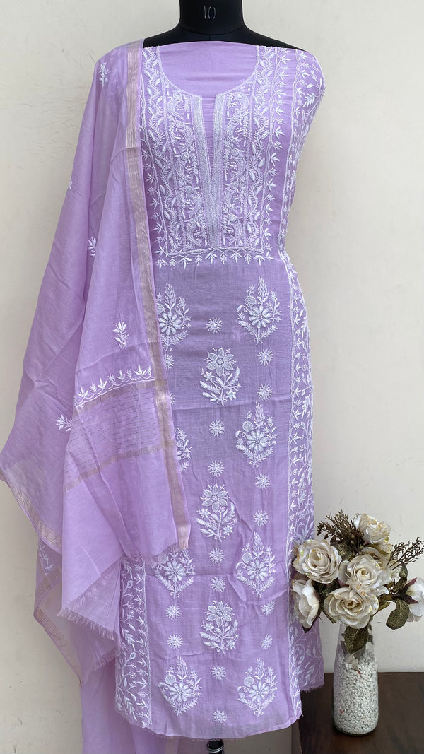 Lucknowi Chikankari Suit Length 2 Piece Purple Mal Chanderi With Cutdana Work