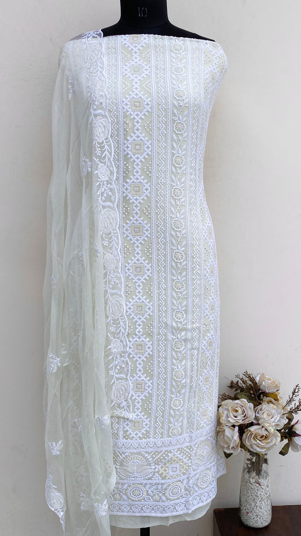 Chikankari Suit Length 3 Piece Cream Georgette With Sequence Work