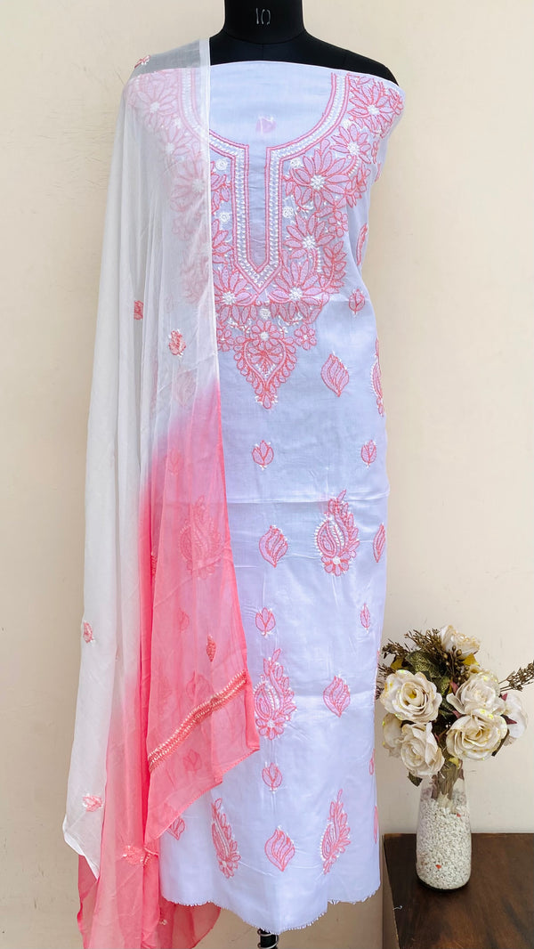 Lucknowi Chikankari Suit Length 3 Piece White Cotton