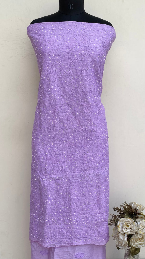 Lucknowi Chikankari Kurta Length Purple Mal Chanderi With Pearl & Sequence Work