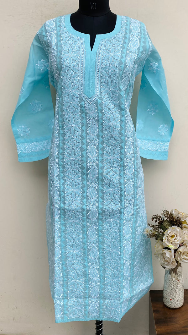 Lucknowi Chikankari Kurti Blue Cotton With Applique Work