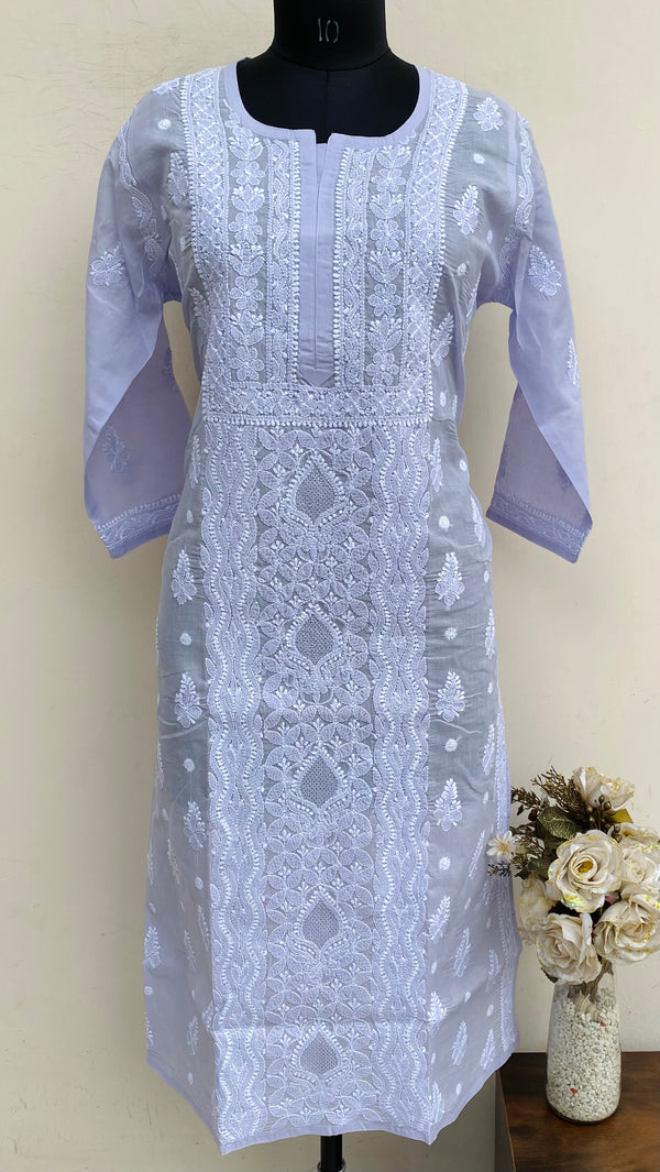 Lucknowi Chikankari Kurti Purple Cotton With Jaali Work