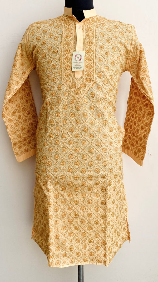 Lucknowi Chikankari Men’s Kurta Beige Cotton