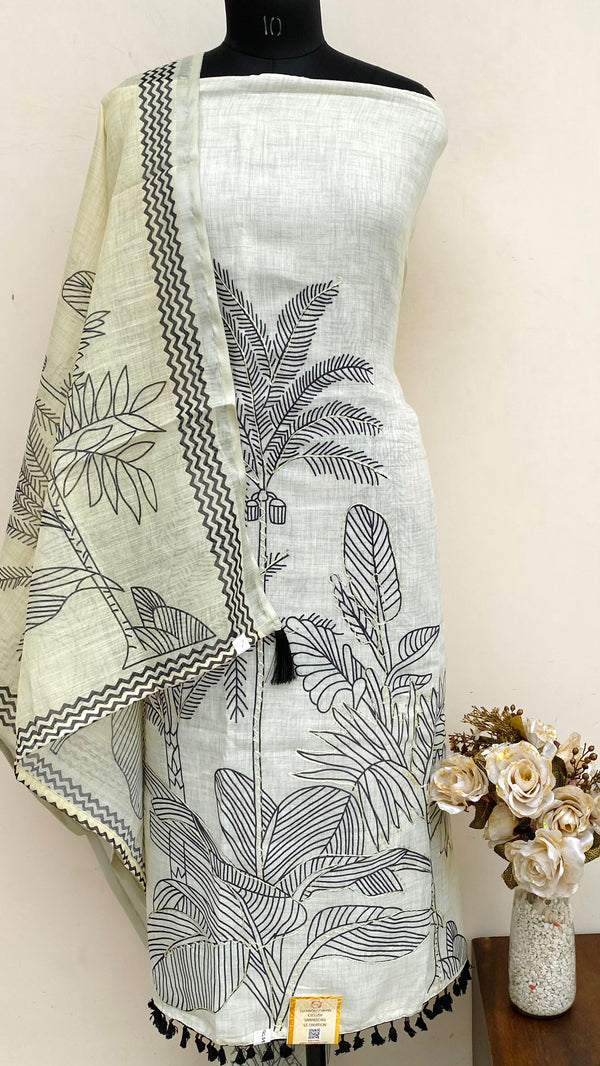 Designer Embroidered Suit Length 3 Piece Yellow Linen With Sequence Work