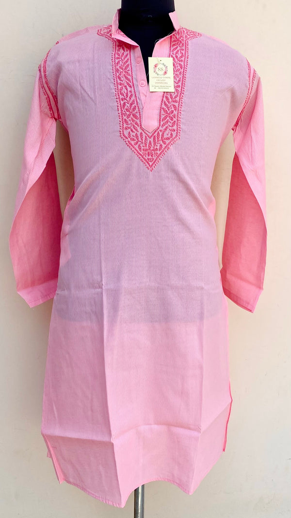 Lucknowi Chikankari Men’s Kurta Pink Cotton