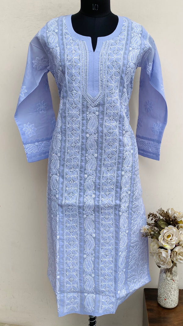 Lucknowi Chikankari Kurti Purple Cotton With Applique Work