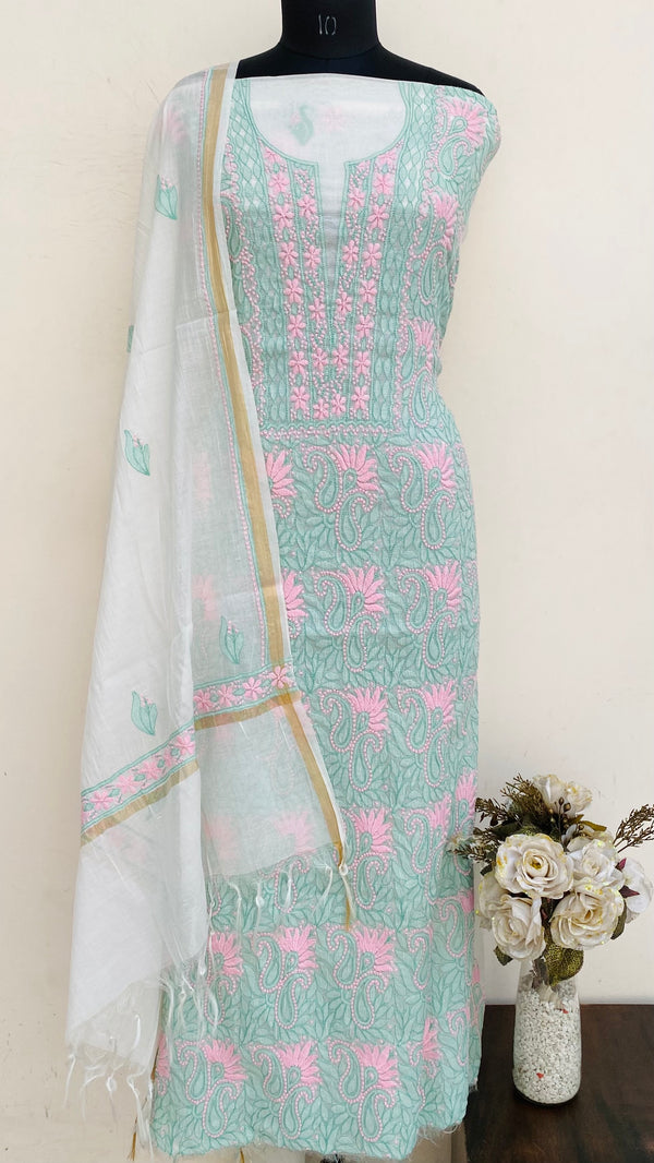 Lucknowi Chikankari Suit Length 2 Piece White Mal Chanderi
