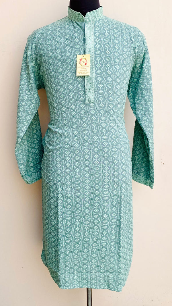 Lucknowi Chikankari Men’s Kurta Green Cotton