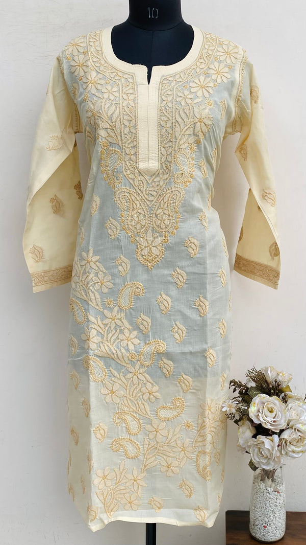 Lucknowi Chikankari Kurti Beige Cotton With Jaali Work