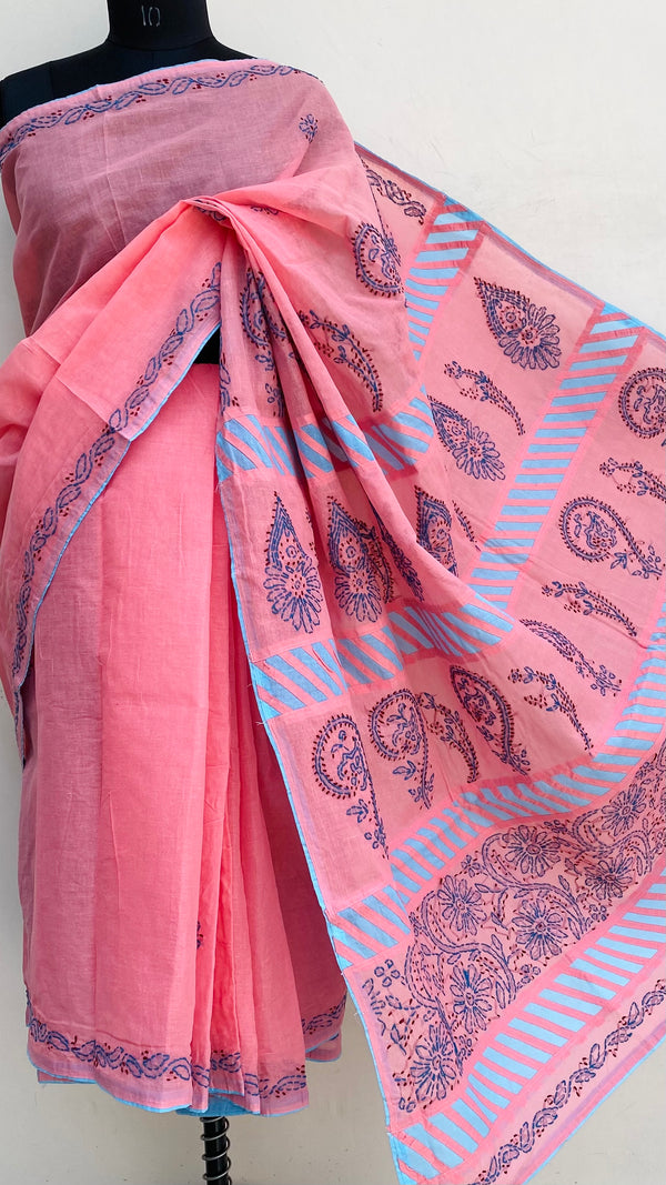 Lucknowi Chikankari Saree Pink Cotton