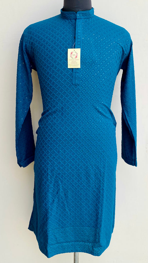 Lucknowi Chikankari Men’s Kurta Blue Cotton