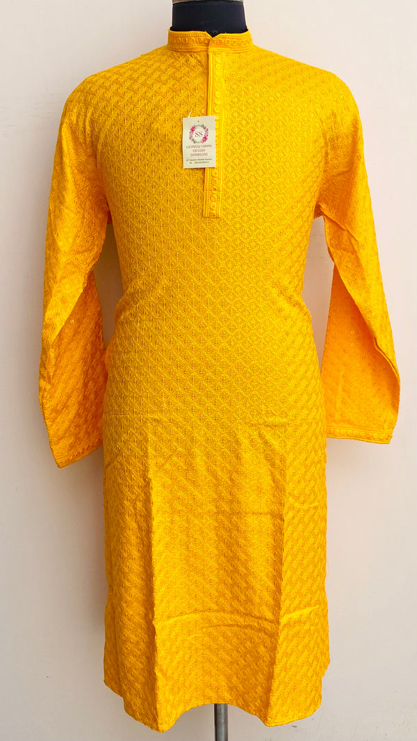 Lucknowi Chikankari Men’s Kurta Yellow Cotton