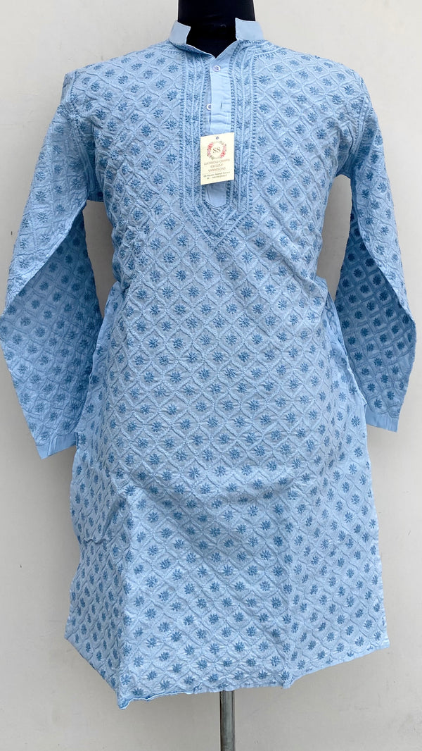 Lucknowi Chikankari Men’s Kurta Blue Cotton