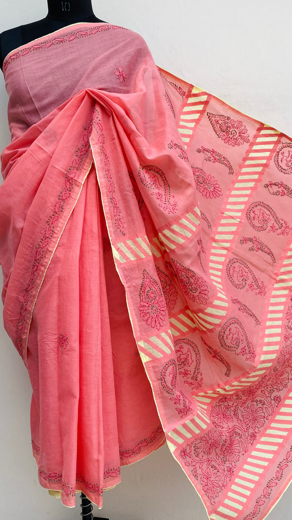 Lucknowi Chikankari Saree Pink Cotton