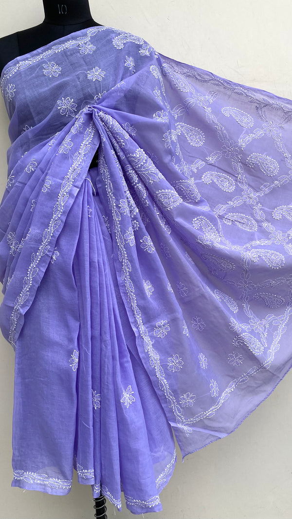 Lucknowi Chikankari Saree Purple Cotton