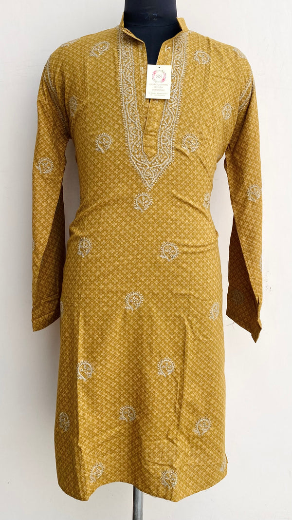 Lucknowi Chikankari Men’s Kurta Brown Cotton