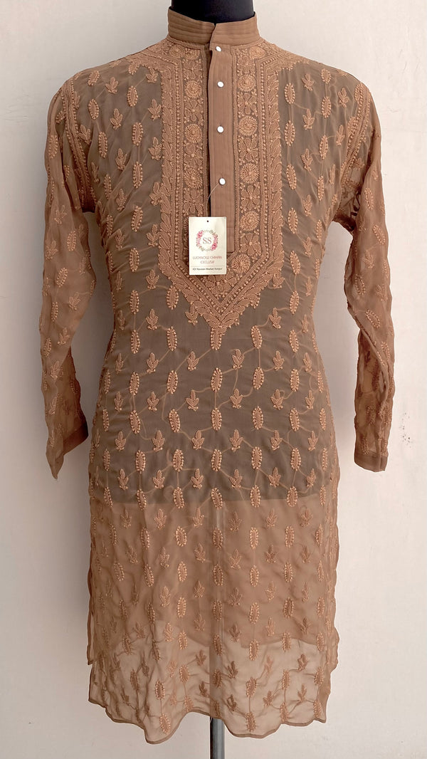 Lucknowi Chikankari Men’s Kurta Brown Georgette