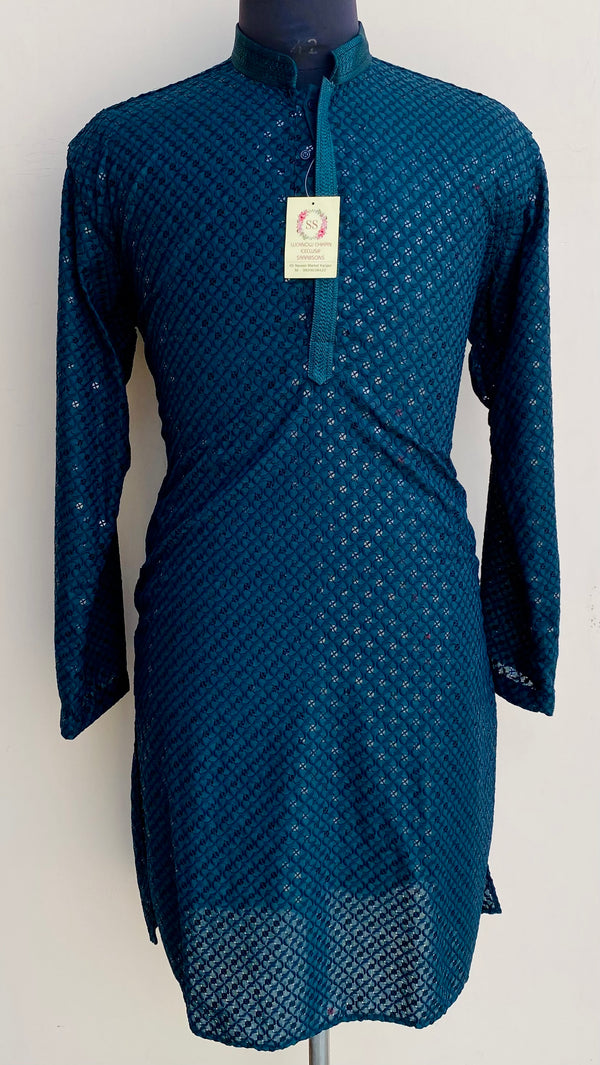 Lucknowi Chikankari Men’s Kurta Bottle Green Cotton