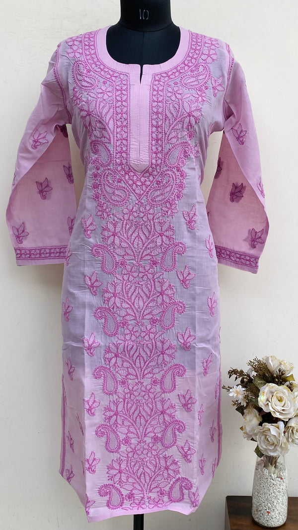 Lucknowi Chikankari Kurti Purple Cotton With Jaali Work