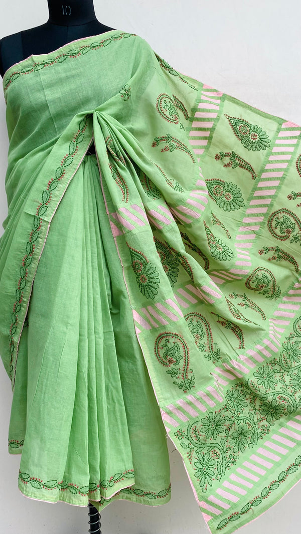 Lucknowi Chikankari Saree Green Cotton