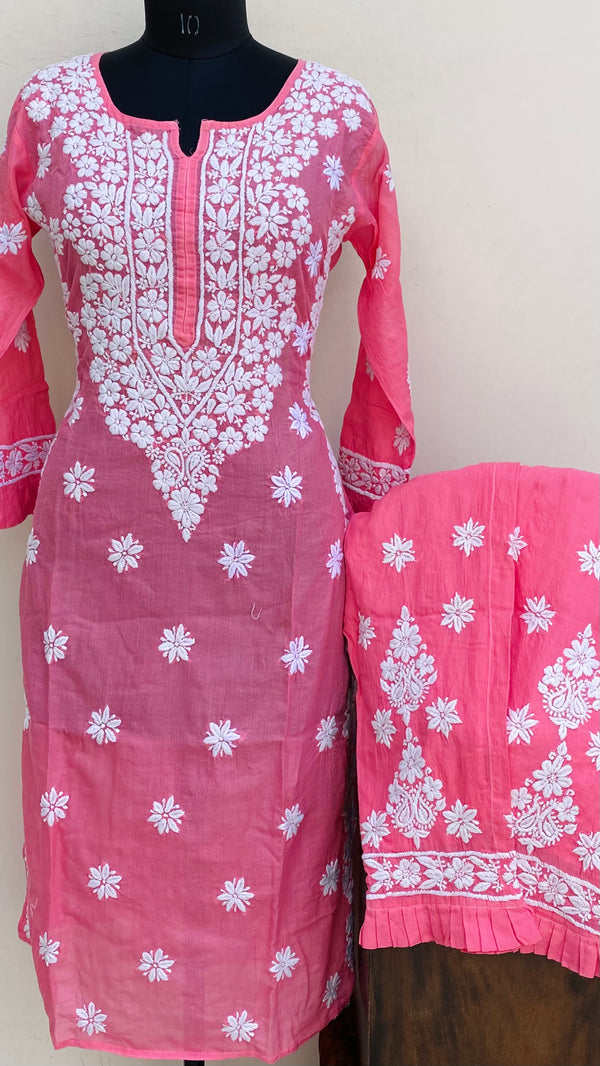 Lucknowi Chikankari Co-ord Set Pink Linen