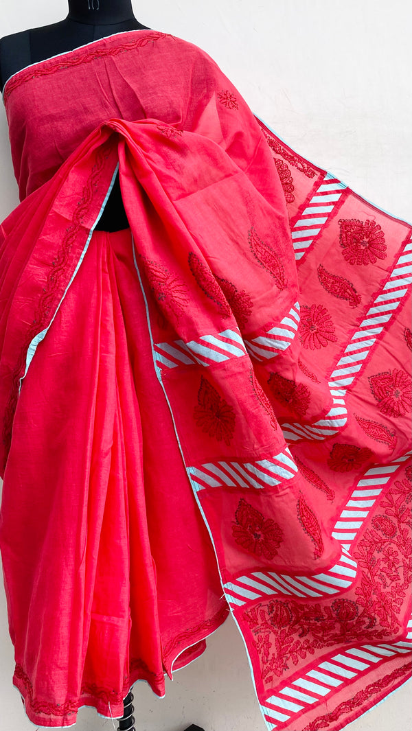 Lucknowi Chikankari Saree Gajri Cotton