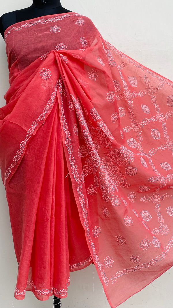 Lucknowi Chikankari Saree Gajri Cotton