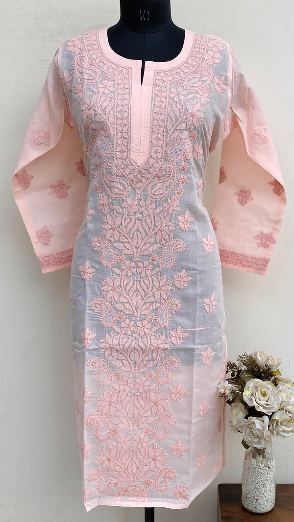 Lucknowi Chikankari Kurti Peach Cotton With Jaali Work