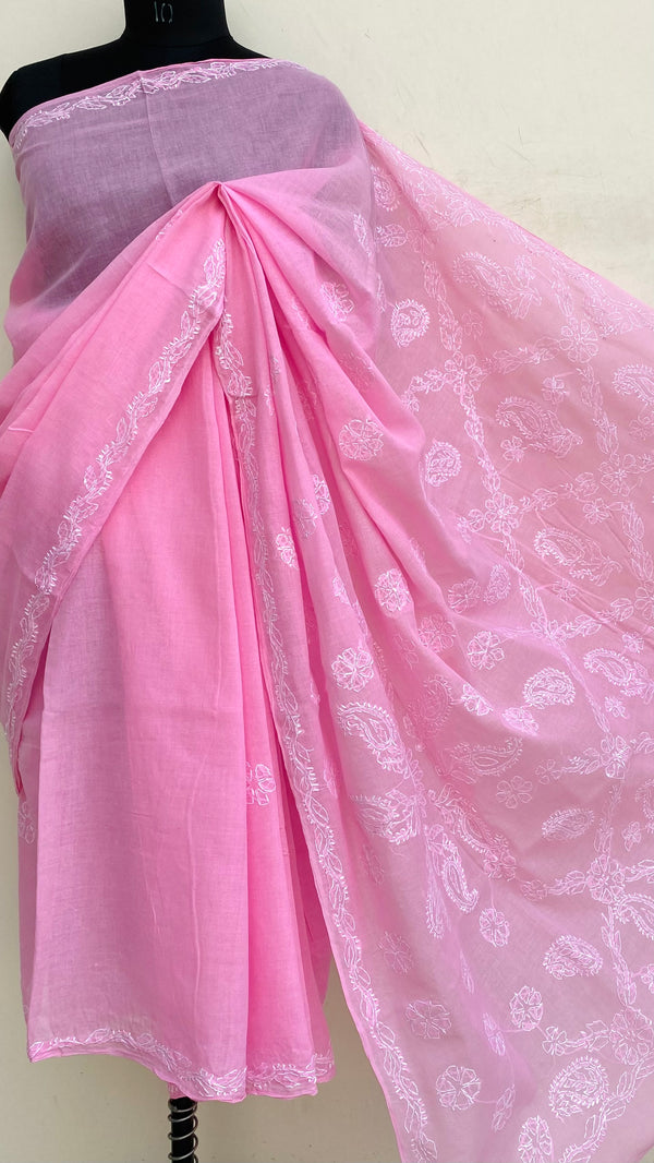Lucknowi Chikankari Saree Pink Cotton