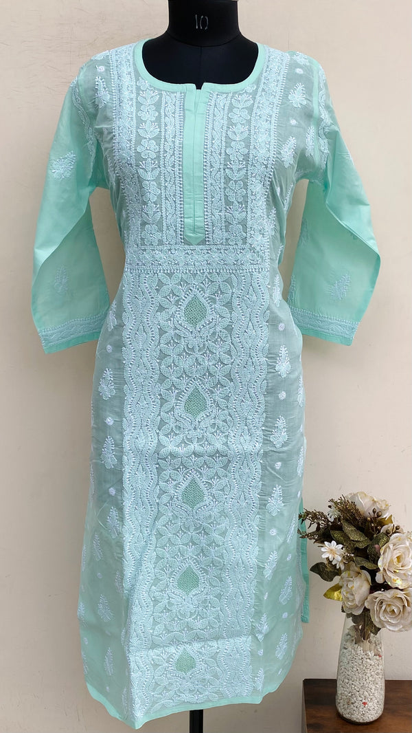 Lucknowi Chikankari Kurti Sea Green Cotton With Jaali Work