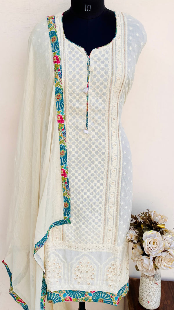 Designer Embroidered Suit Length 3 Piece Cream Mal Cotton