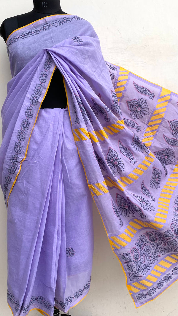 Lucknowi Chikankari Saree Purple Cotton